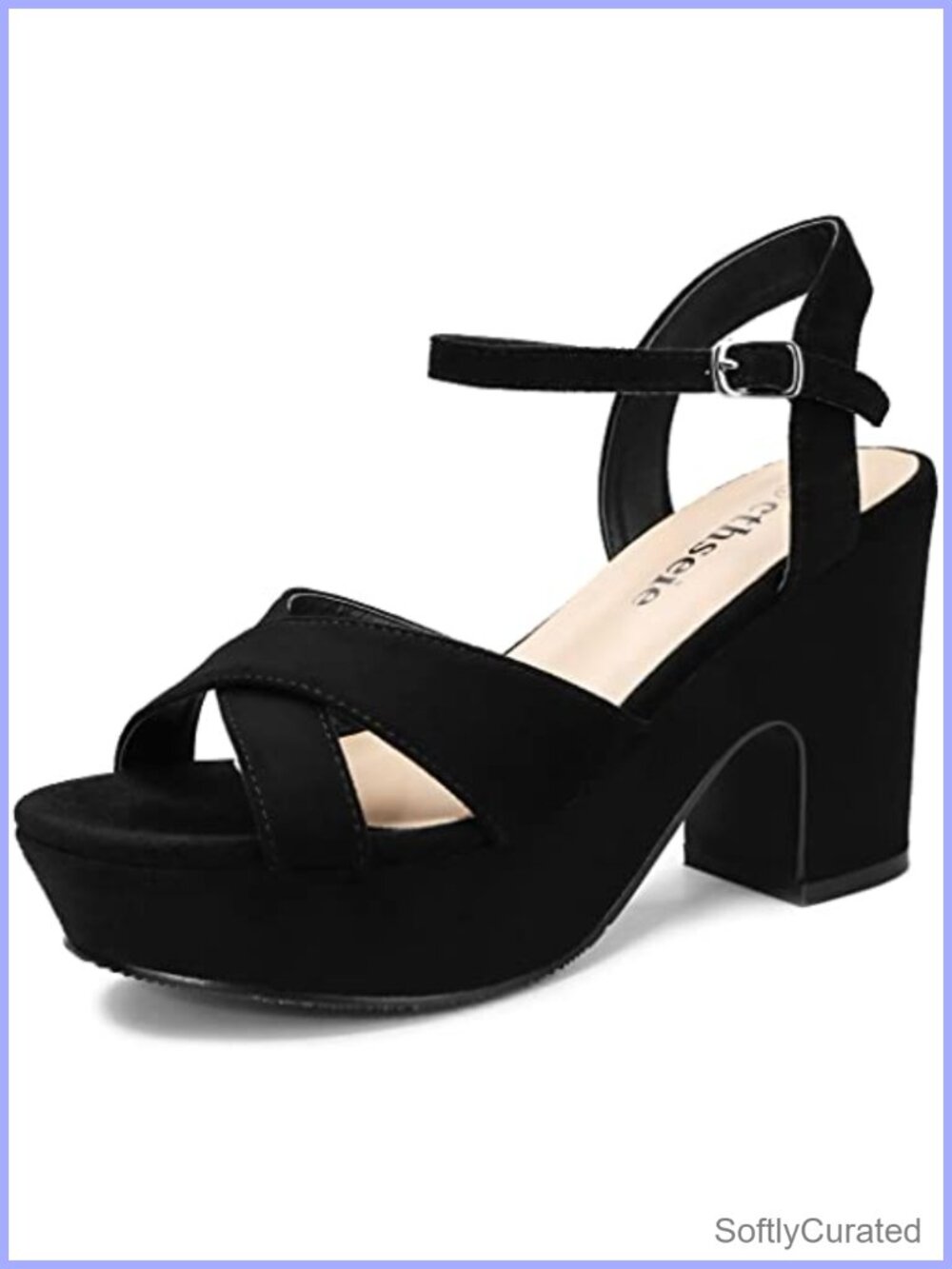 Faux Suede Platform Sandals Block Heel Ankle Strap Open Toe Party Wedding